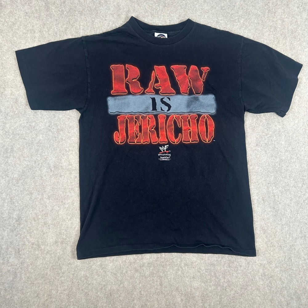 WWF Raw Is Jericho T-Shirt Mens Large Black Vintage 2000 Wrestling Tee